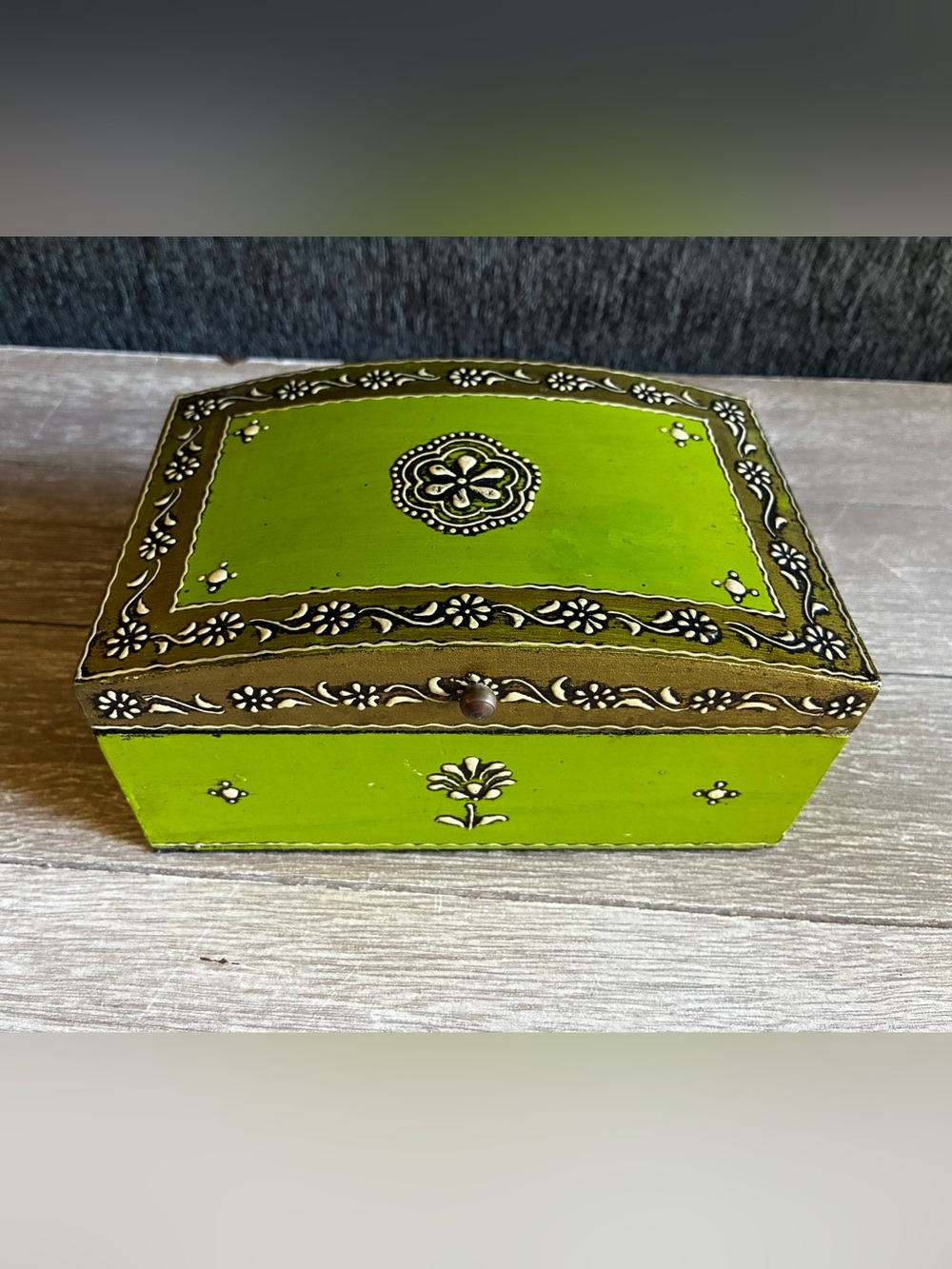 Hand-Painted Wooden Lime Green Decorative Boho Artisan Jewelry Box
